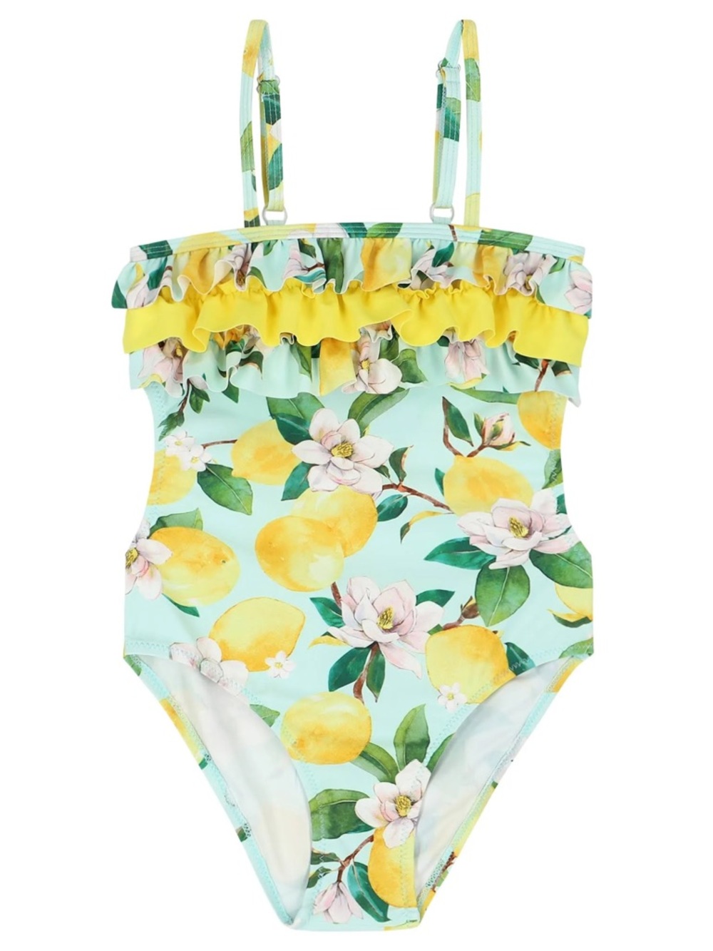Mayoral Girls Lemon Floral Ruffle One-Piece Swimsuit - Yellow & Green size 3T